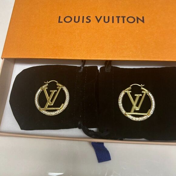Louis Vuitton Hoop Gold Earrings with Simulated Diamonds. - Picture 5 of 8